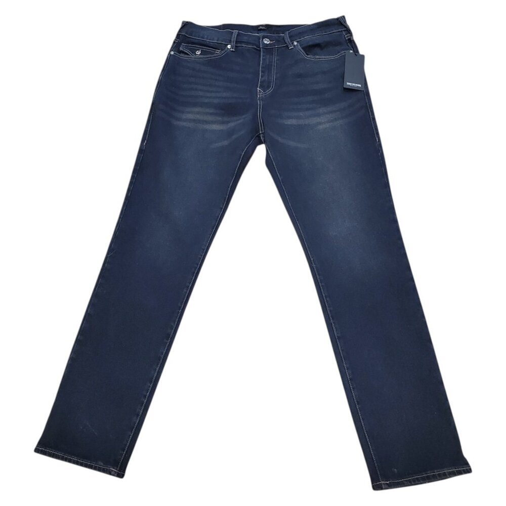 TRUE RELIGION Men's Geno Relaxed Slim Distressed Dark Wash Blue Jeans NEW